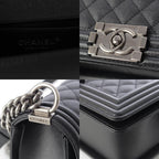 Chanel Boy Caviar Leather Chain Random Plate Shoulder Bag Black 25 — view 8