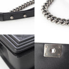 Chanel Boy Caviar Leather Chain Random Plate Shoulder Bag Black 25 — view 9
