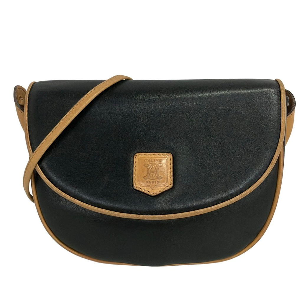 Celine Shoulder Bag Black Beige Leather