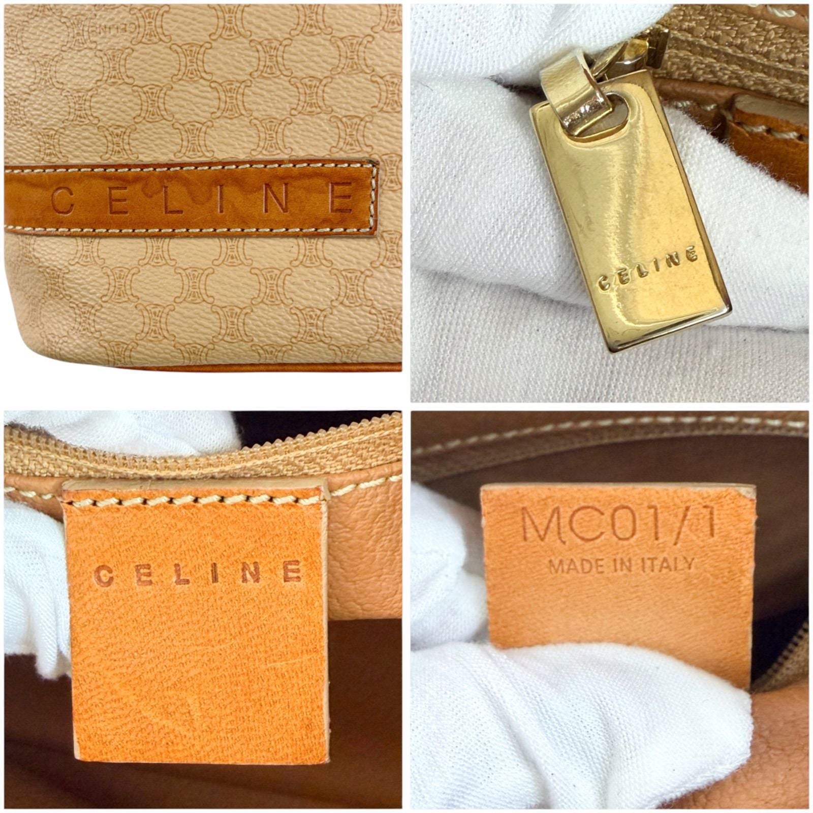 Celine Pouch Shoulder Bag Macadam Triomphe Beige Leather — view 9