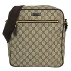 Gucci Shoulder Bag GG Plus Supreme Beige Dark Brown Leather
