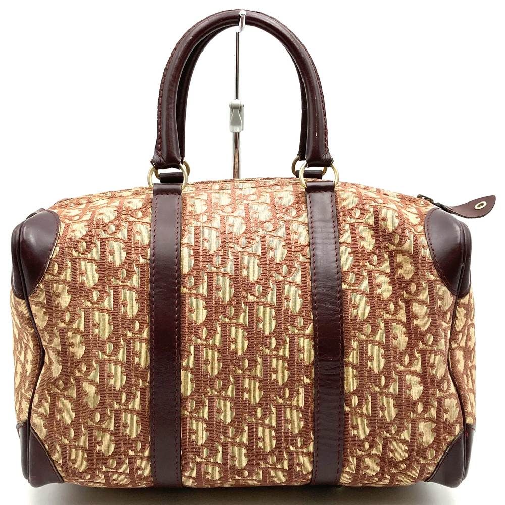 Dior Trotter Boston Bag Canvas Leather Wine Red Bordeaux Brown — view 4