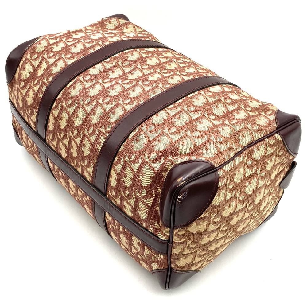 Dior Trotter Boston Bag Canvas Leather Wine Red Bordeaux Brown — view 2