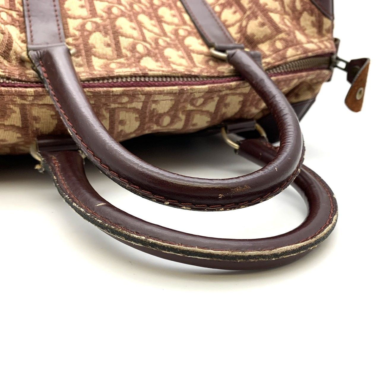 Dior Trotter Boston Bag Canvas Leather Wine Red Bordeaux Brown — view 6