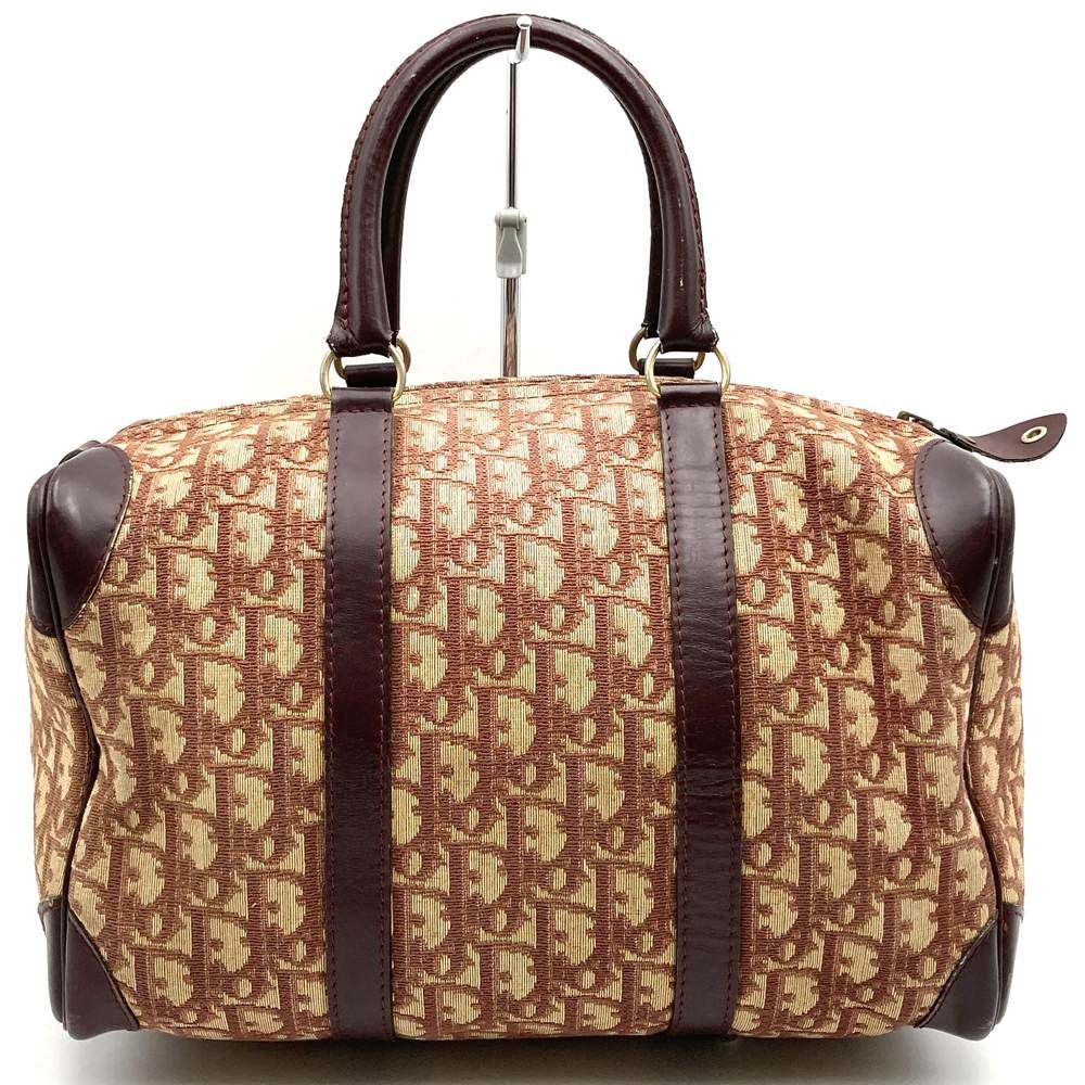 Dior Trotter Boston Bag Canvas Leather Wine Red Bordeaux Brown — view 5