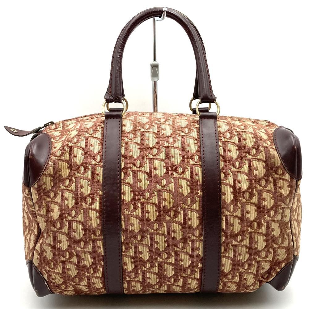 Dior Trotter Boston Bag Canvas Leather Wine Red Bordeaux Brown