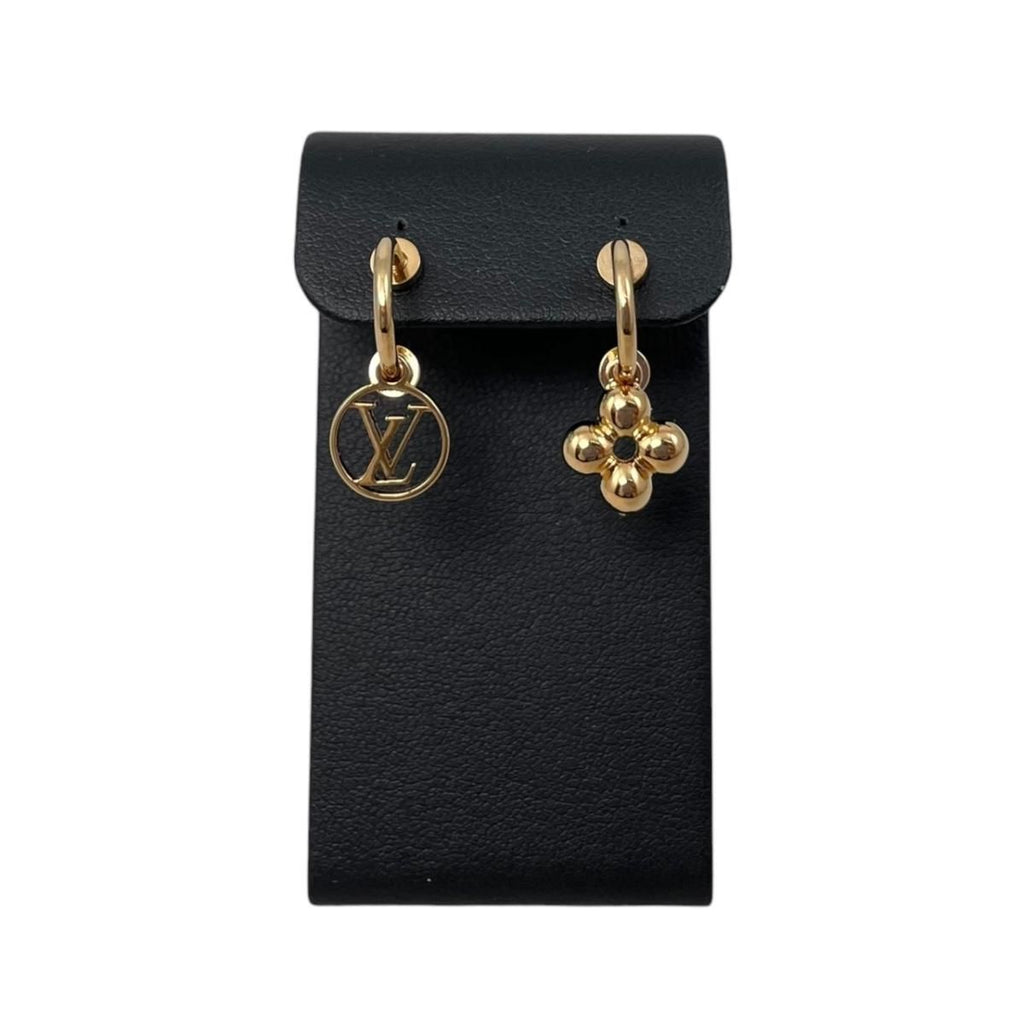 Louis Vuitton Earrings Blue Monogram Flower LV Circle Gold