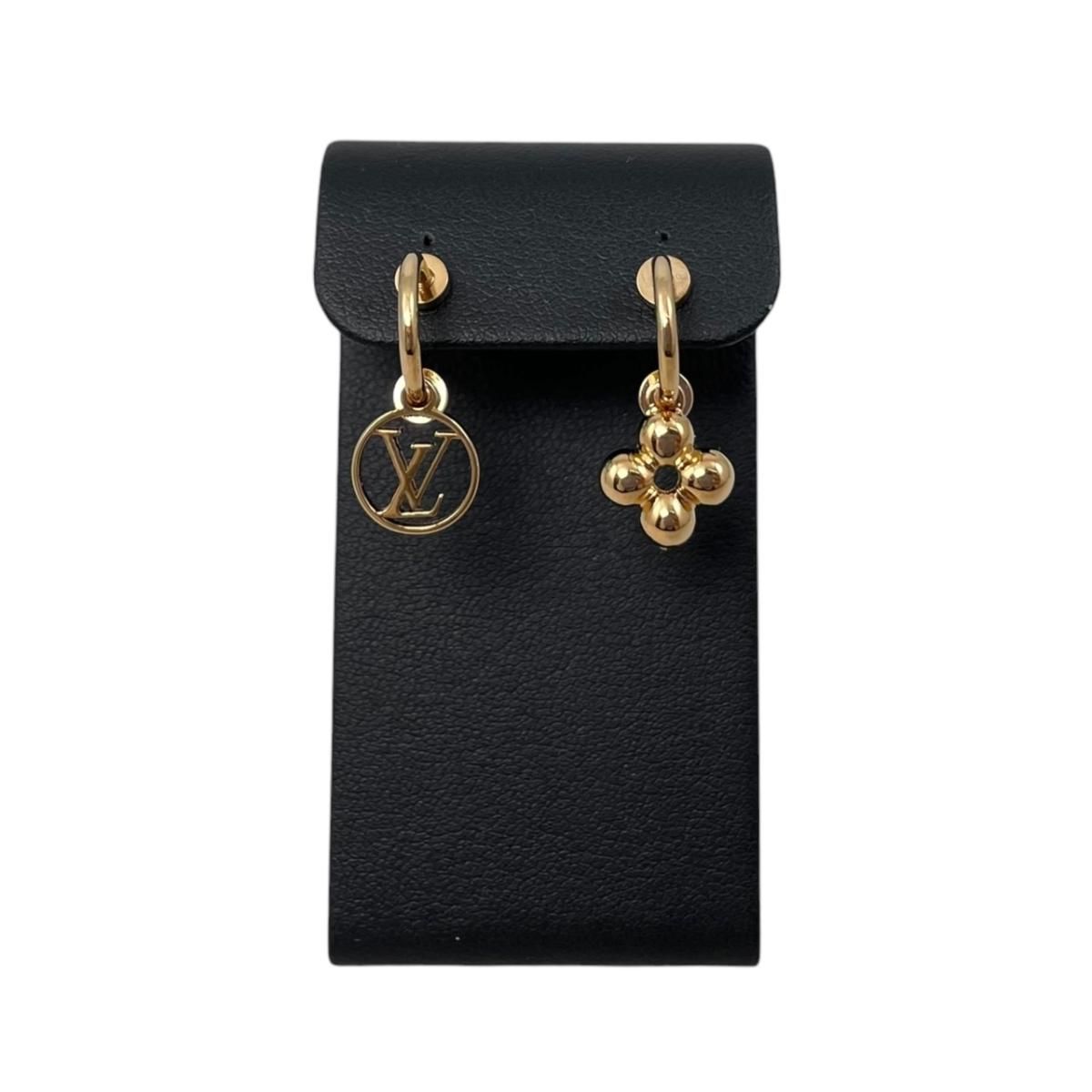 Louis Vuitton Earrings Blue Monogram Flower LV Circle Gold