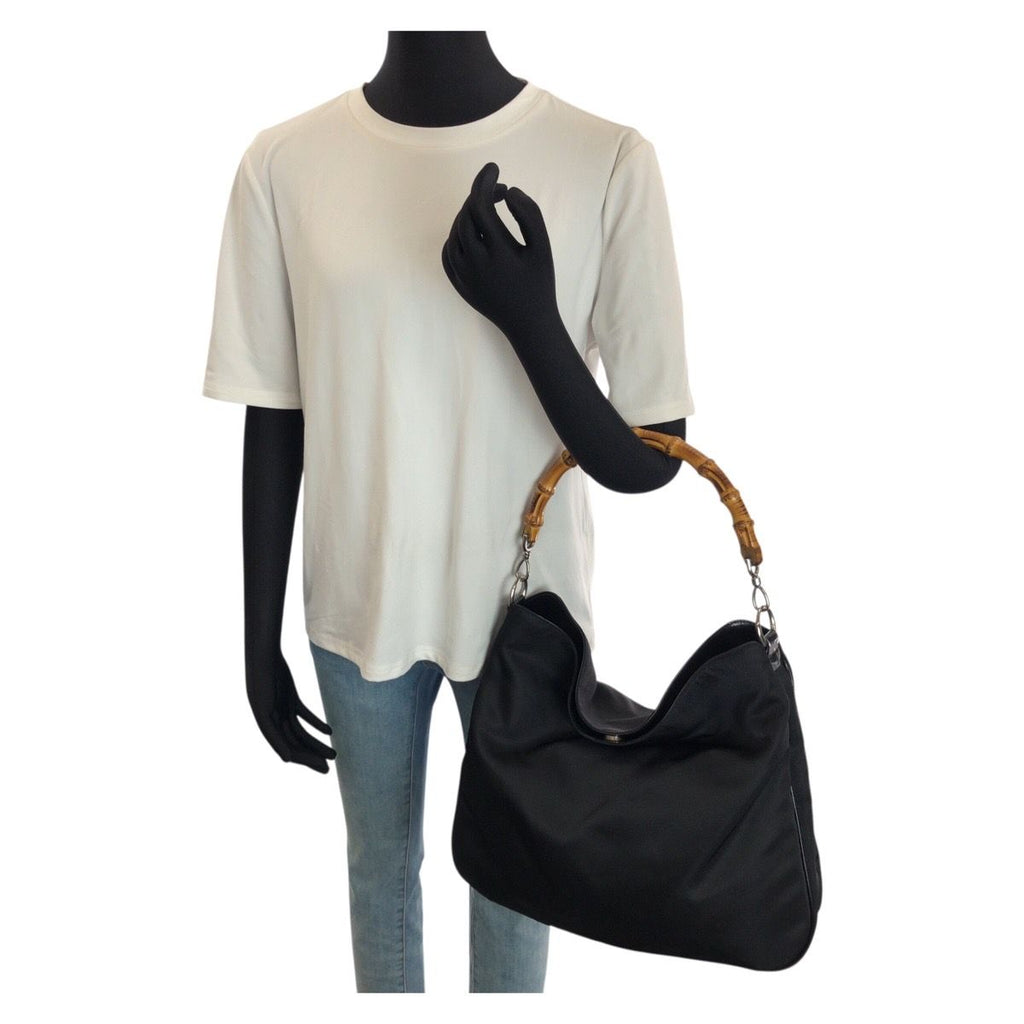 Gucci Bamboo Black Silver Nylon 001 Shoulder — view 7