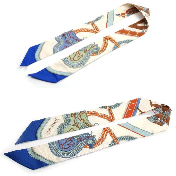 Hermes Twilly Gran Appara Scarf Cream Blue Terracotta — view 3