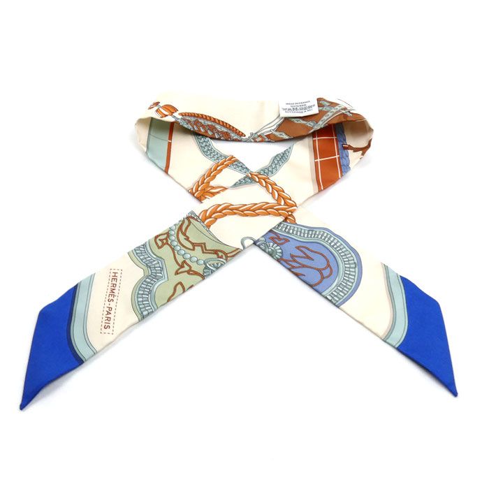 Hermes Twilly Gran Appara Scarf Cream Blue Terracotta — view 2