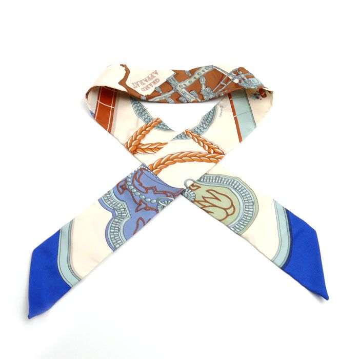 Hermes Twilly Gran Appara Scarf Cream Blue Terracotta
