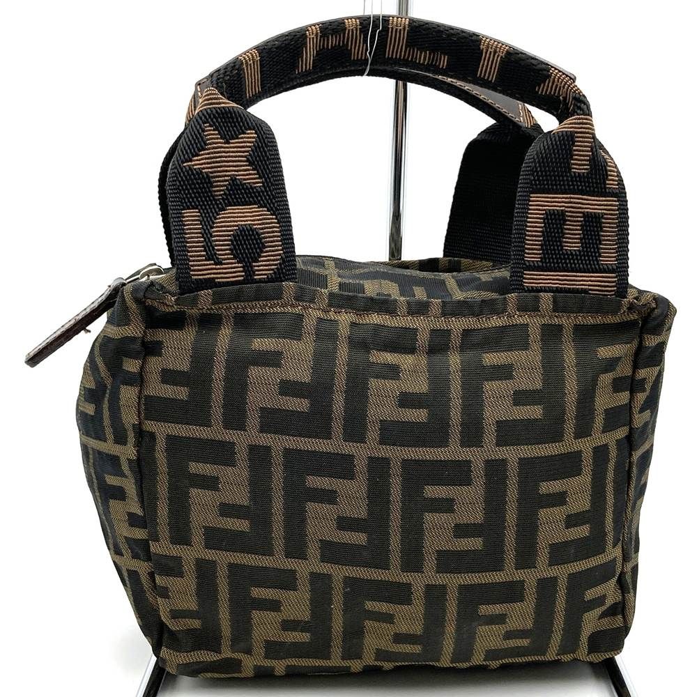 Fendi Zukka 099 Handbag Pouch Nylon Brown Khaki
