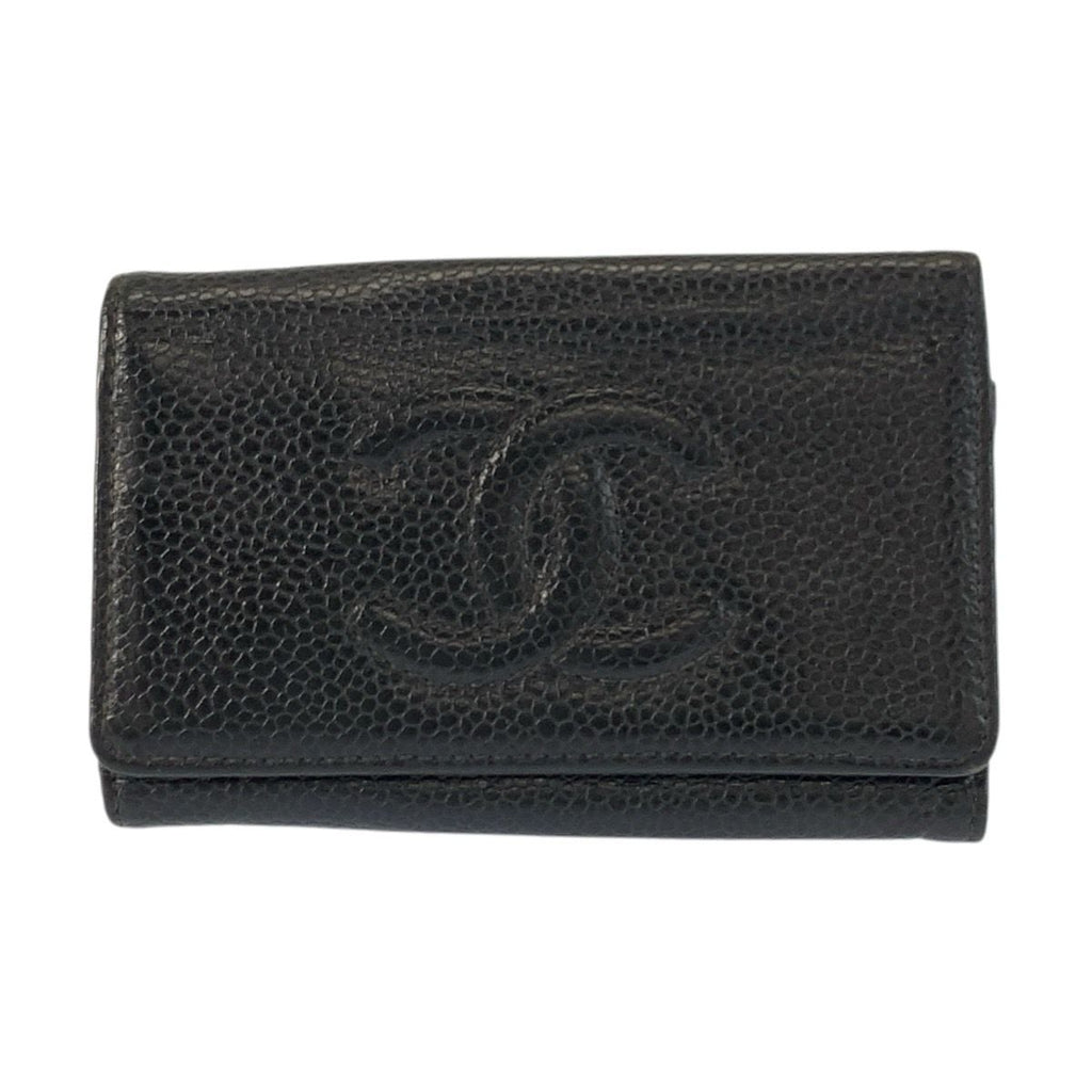 Chanel CC Logo Black Gold Leather Key Case 6 Rows Key Holder