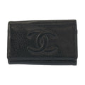 Chanel CC Logo Black Gold Leather Key Case 6 Rows Key Holder