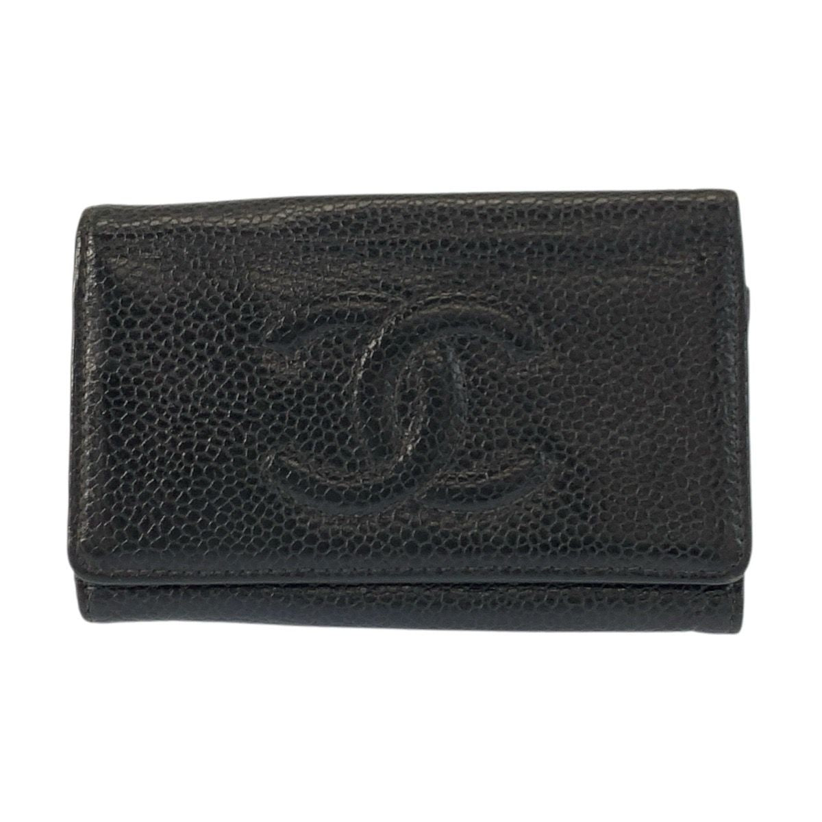 Chanel CC Logo Black Gold Leather Key Case 6 Rows Key Holder