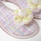 Chanel Sandals 36 Camellia CC Logo Tweed Print Ankle Strap Thong Clear — view 5