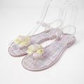 Chanel Sandals 36 Camellia CC Logo Tweed Print Ankle Strap Thong Clear