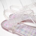 Chanel Sandals 36 Camellia CC Logo Tweed Print Ankle Strap Thong Clear — view 6