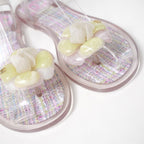 Chanel Sandals 36 Camellia CC Logo Tweed Print Ankle Strap Thong Clear — view 4