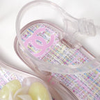 Chanel Sandals 36 Camellia CC Logo Tweed Print Ankle Strap Thong Clear — view 7