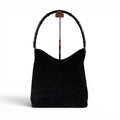 Gucci Bamboo Handle Hobo Shoulder Bag All Black Suede Leather