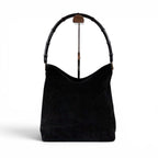 Gucci Bamboo Handle Hobo Shoulder Bag All Black Suede Leather