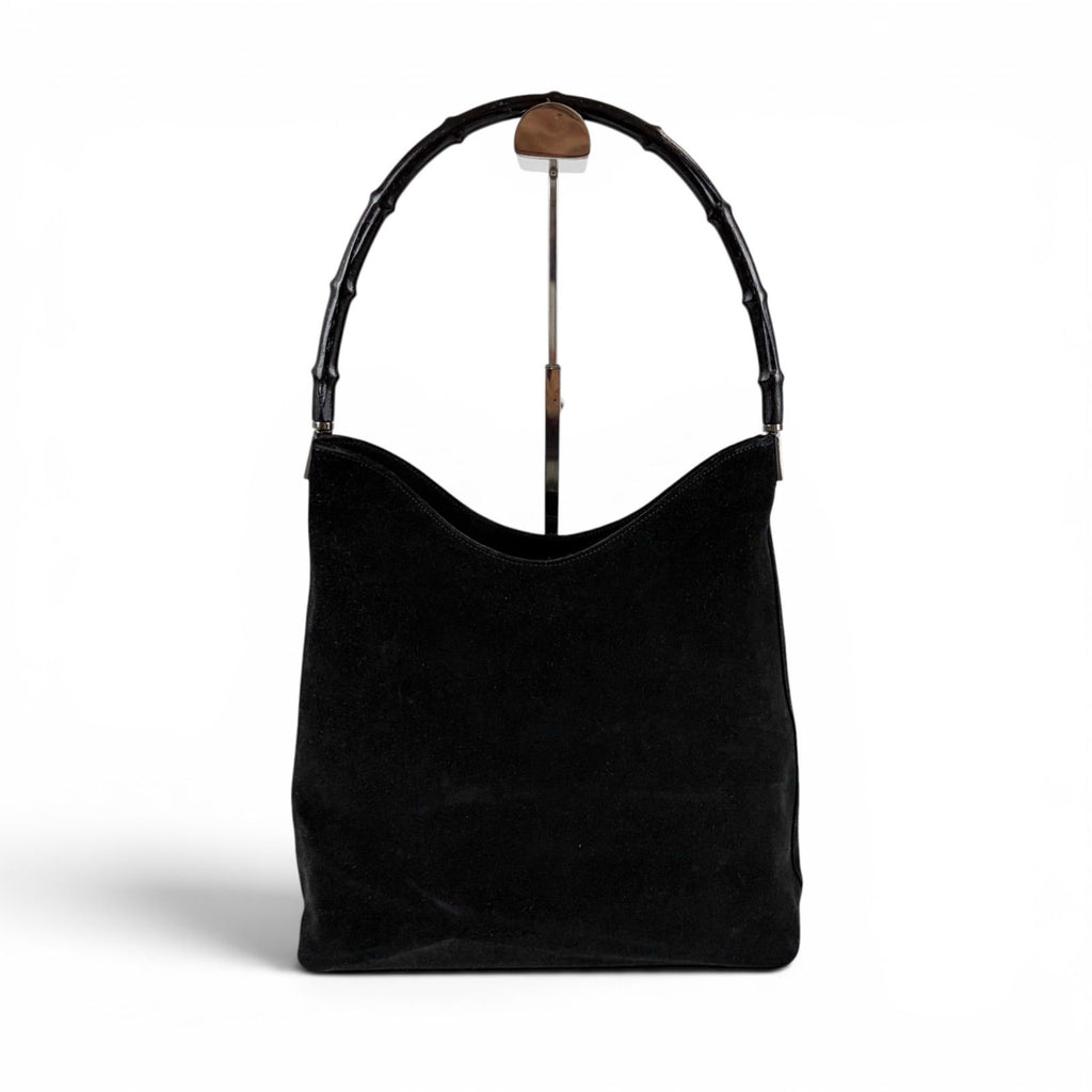 Gucci Bamboo Handle Hobo Shoulder Bag All Black Suede Leather — view 2