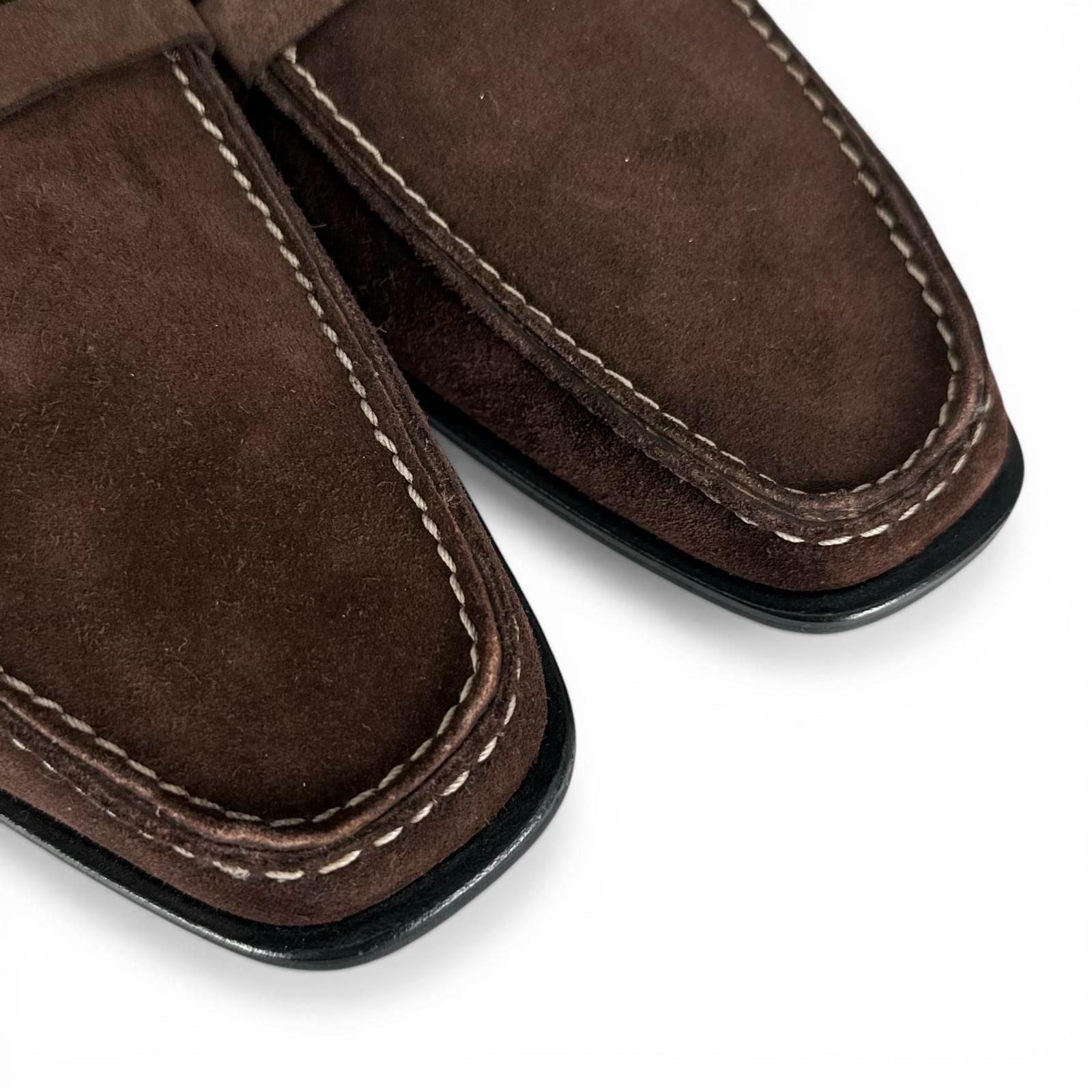 Hermes Silver Logo Swe Leather Loafers Brown — view 6