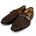 Hermes Silver Logo Swe Leather Loafers Brown
