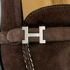 Hermes Silver Logo Swe Leather Loafers Brown — view 8