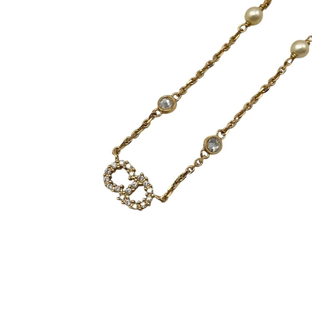 Dior Necklace Clair de Lune Metal Resin Pearl Crystal CD Logo Gold