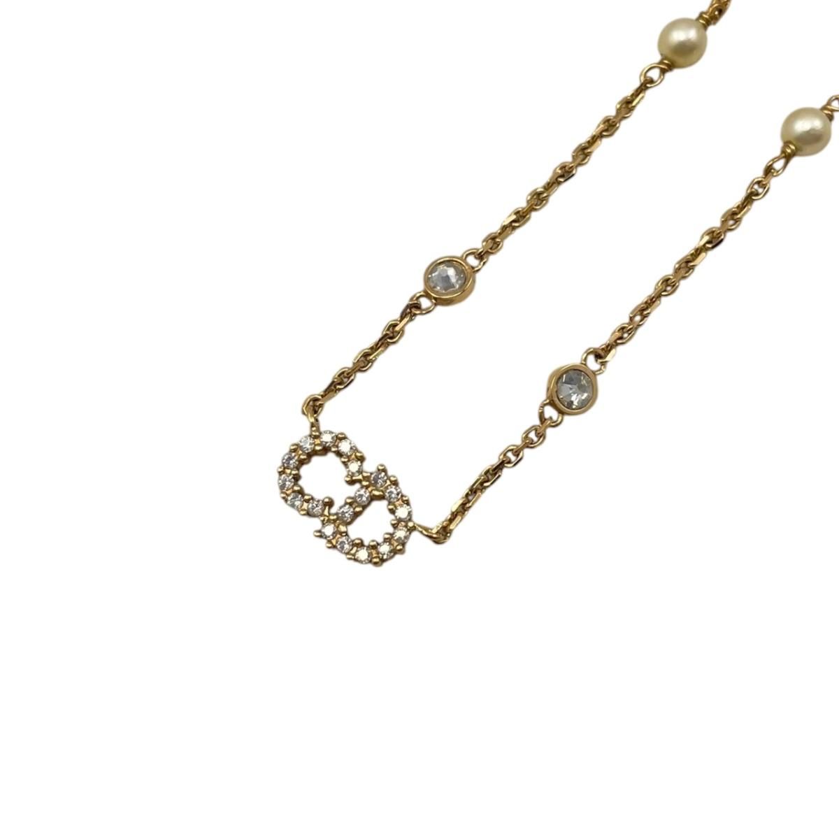 Dior Necklace Clair de Lune Metal Resin Pearl Crystal CD Logo Gold