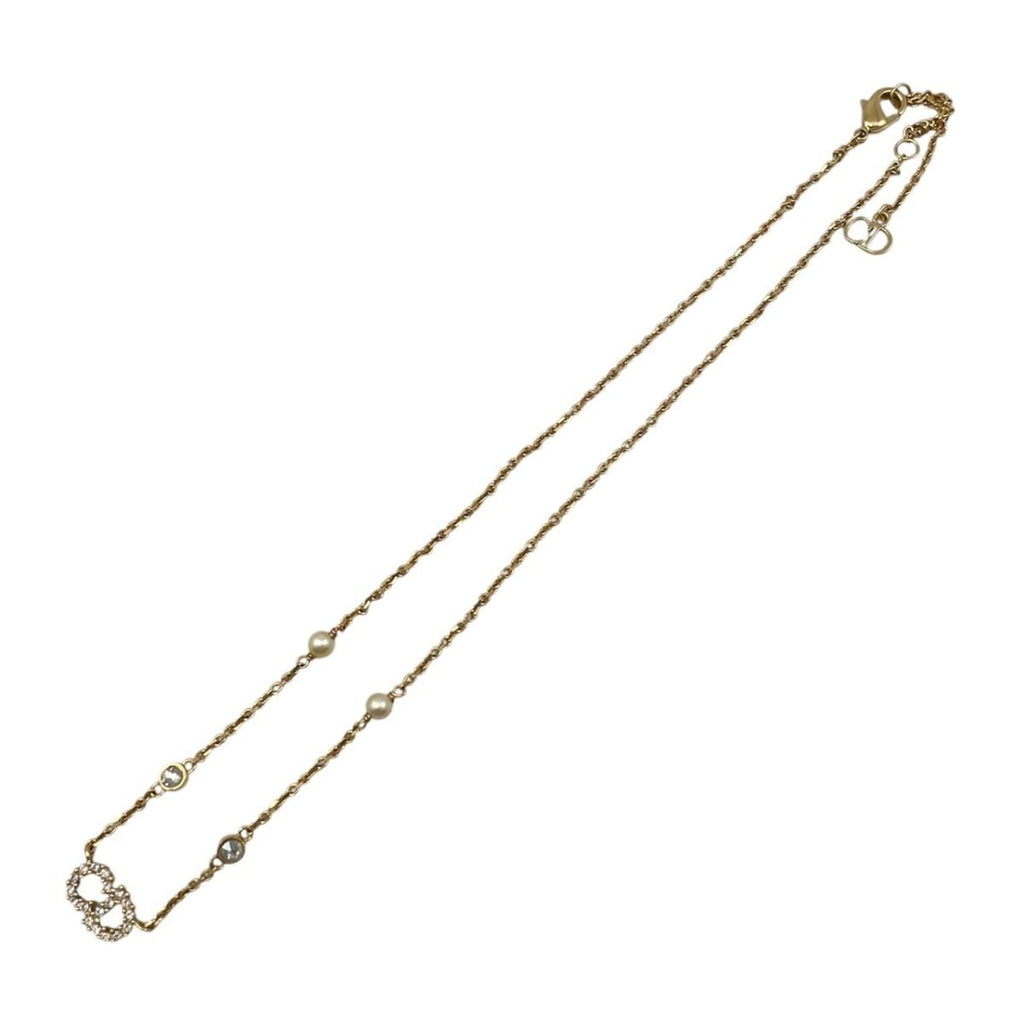Dior Necklace Clair de Lune Metal Resin Pearl Crystal CD Logo Gold — view 7