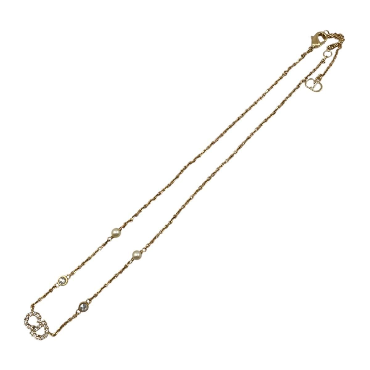 Dior Necklace Clair de Lune Metal Resin Pearl Crystal CD Logo Gold — view 7