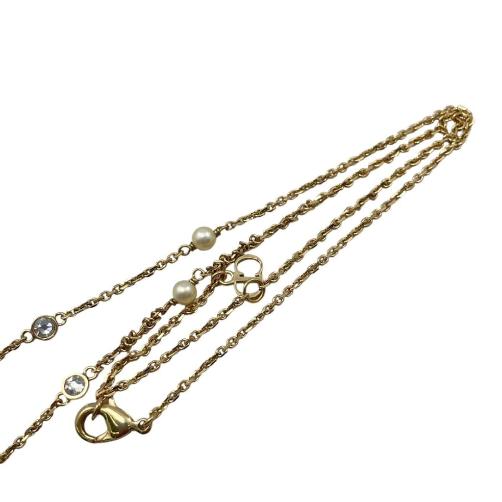 Dior Necklace Clair de Lune Metal Resin Pearl Crystal CD Logo Gold — view 8