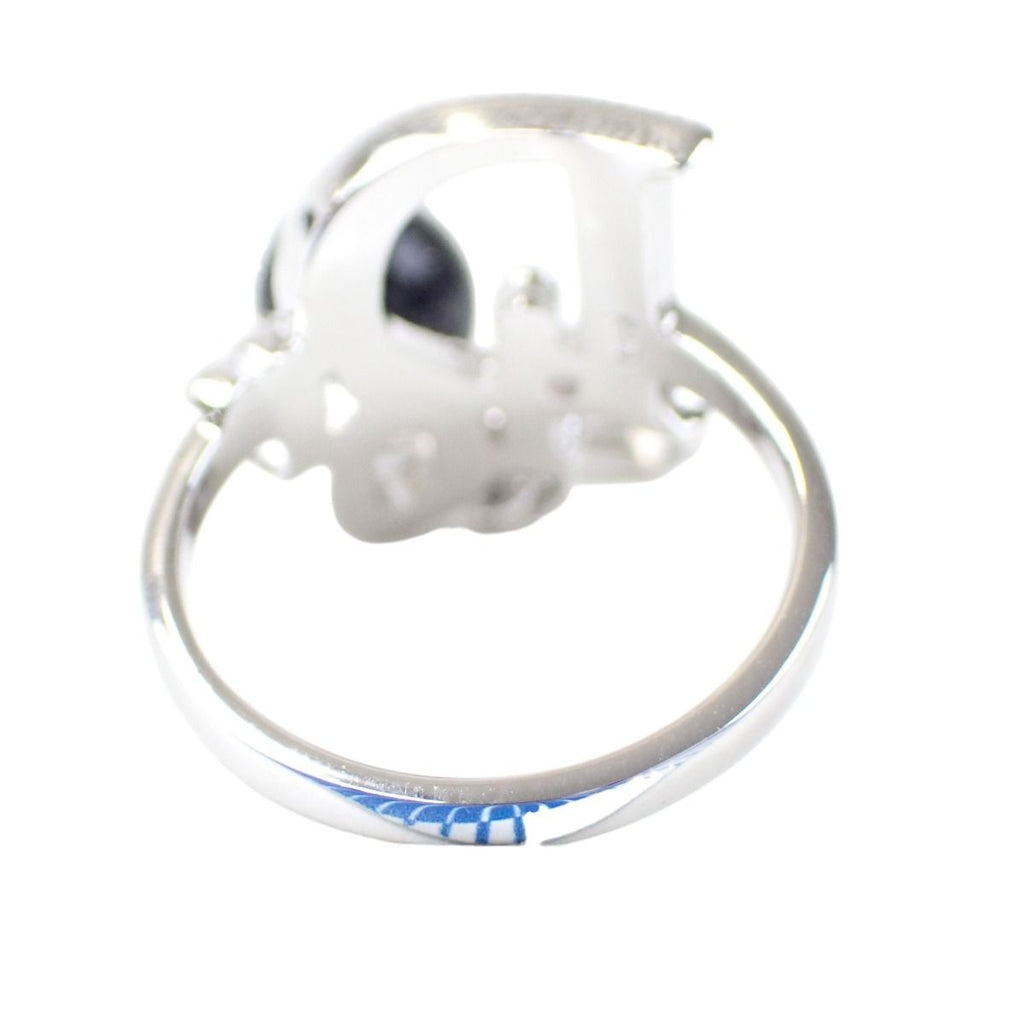 Dior Rhinestone Ribbon Motif Ring Silver
