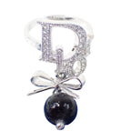 Dior Rhinestone Ribbon Motif Ring Silver