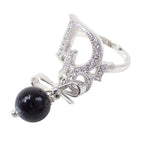 Dior Rhinestone Ribbon Motif Ring Silver