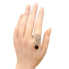 Dior Rhinestone Ribbon Motif Ring Silver