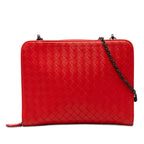 Bottega Veneta Intrecciato Crossbody Chain Shoulder Bag Red Leather