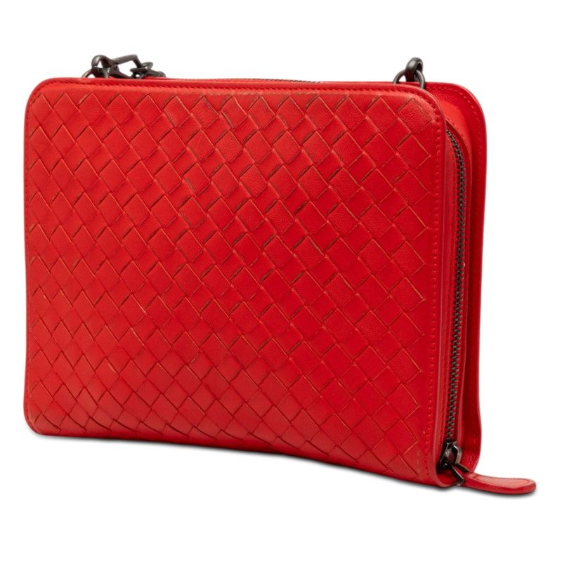 Bottega Veneta Intrecciato Crossbody Chain Shoulder Bag Red Leather — view 2