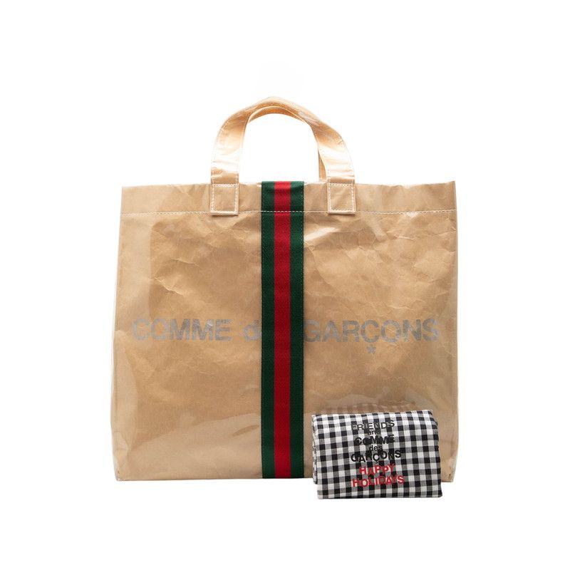 Gucci Comme Des Garcons Sherry Line Tote Beige Red Green Polyurethane Nylon — view 6