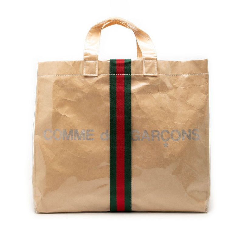 Gucci Comme Des Garcons Sherry Line Tote Beige Red Green Polyurethane Nylon