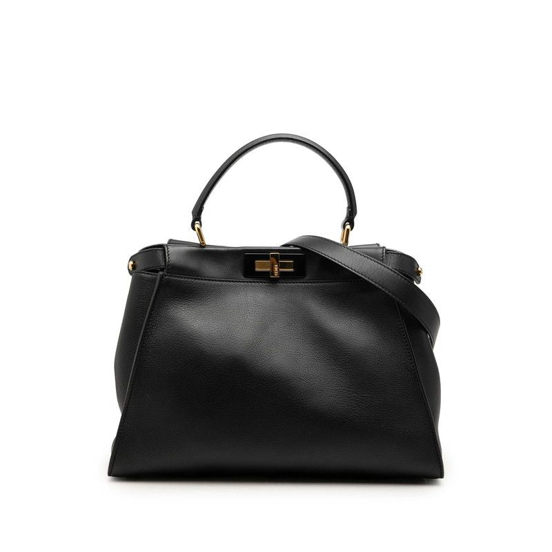 Fendi Peekaboo Selleria 2-Way Shoulder Bag Black Leather