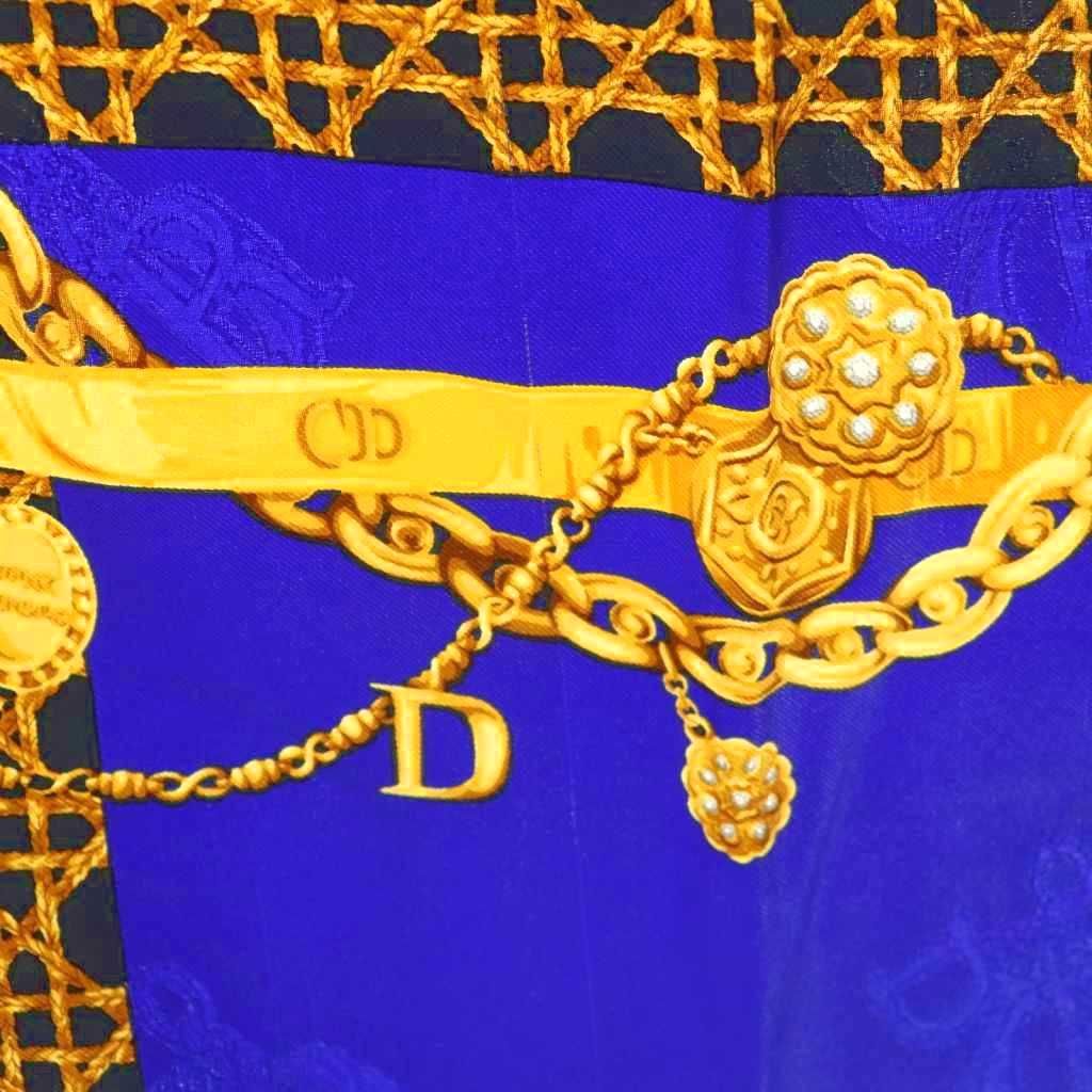 Dior Scarf Silk All Over Pattern Blue Navy Yellow — view 7