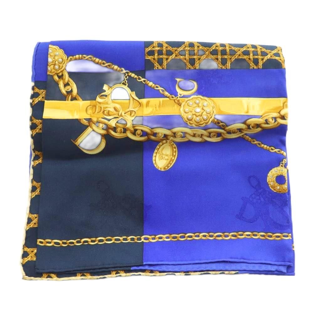 Dior Scarf Silk All Over Pattern Blue Navy Yellow — view 2