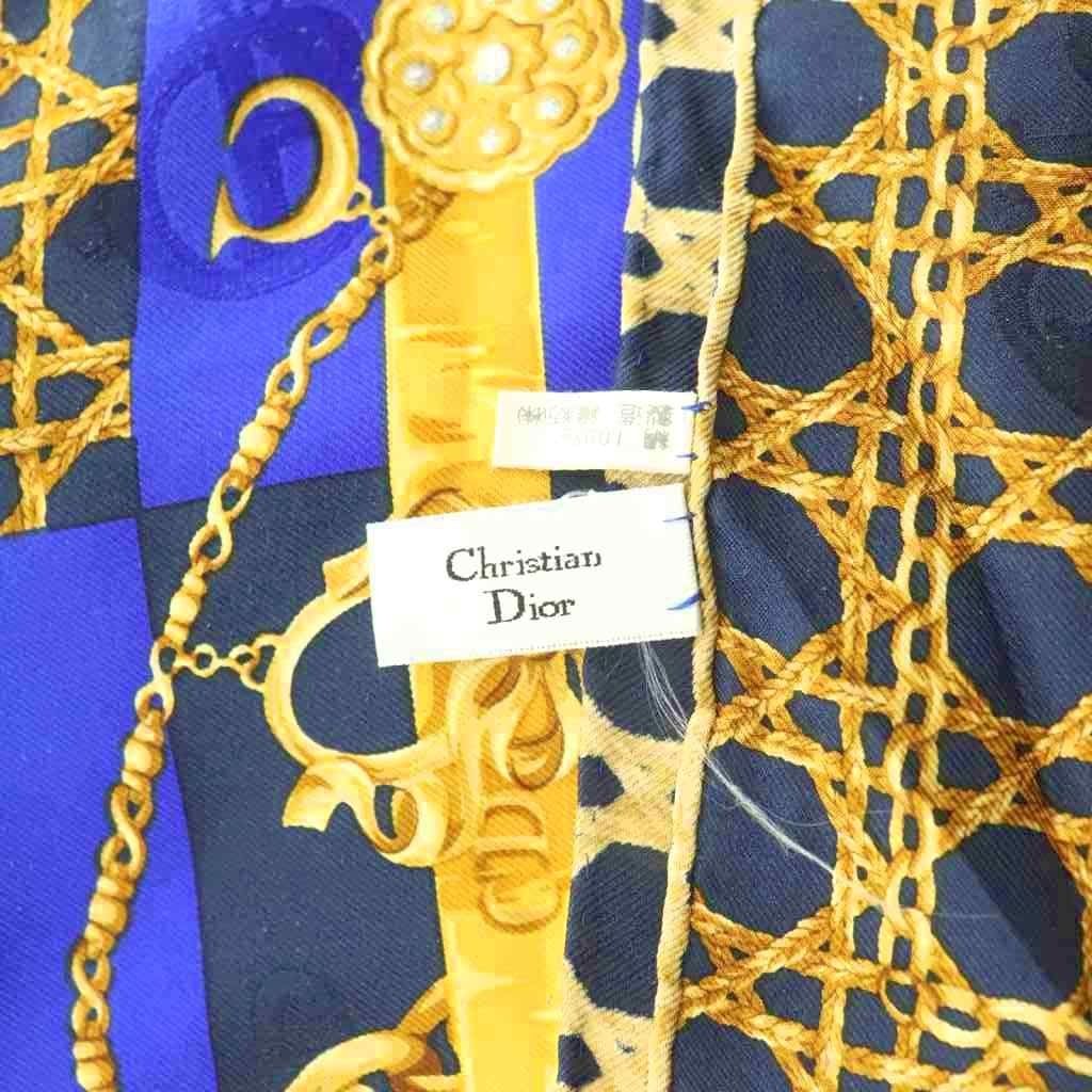 Dior Scarf Silk All Over Pattern Blue Navy Yellow — view 6