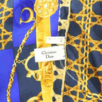 Dior Scarf Silk All Over Pattern Blue Navy Yellow — view 6