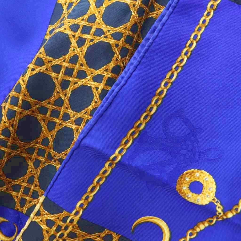 Dior Scarf Silk All Over Pattern Blue Navy Yellow — view 4